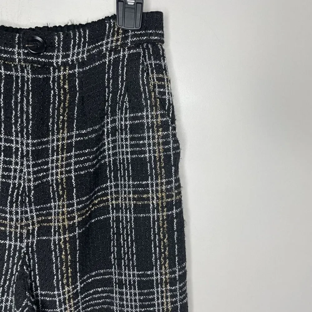 SLATE & WILLOW Pants Womens Small Black Tweed Wide Leg Trousers Plaid - Picture 3 of 15
